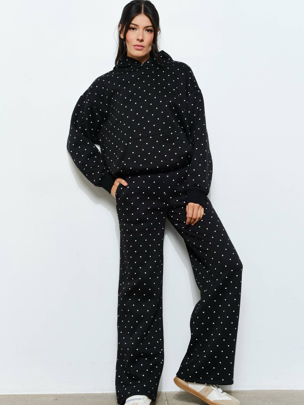 Black Polka Dot Wide Leg Sweatpants